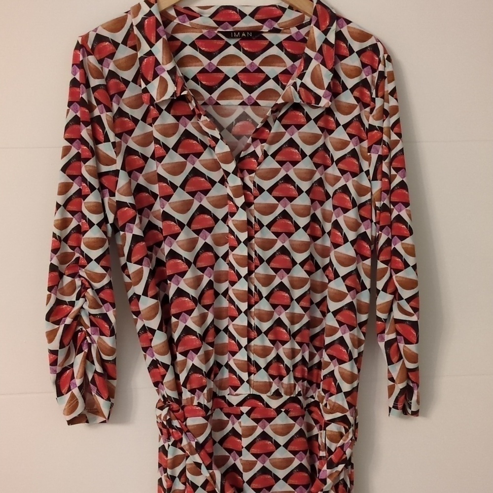 Iman 60's Boho Retro Pattern Stretchy Jumpsuit Waist Tie Waist Size Large
